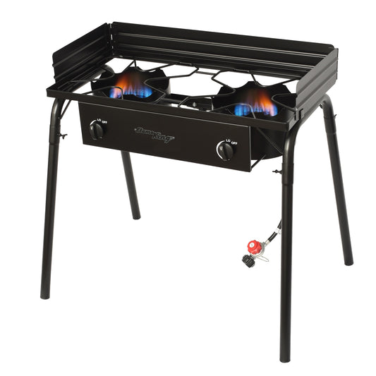 Flame King 200K-BTU Turkey Fryer/Camp Cooker Portable Stove 2-Burners Propane 20-lb Cylinder Manual Iron Outdoor Burner YSN-DB60K