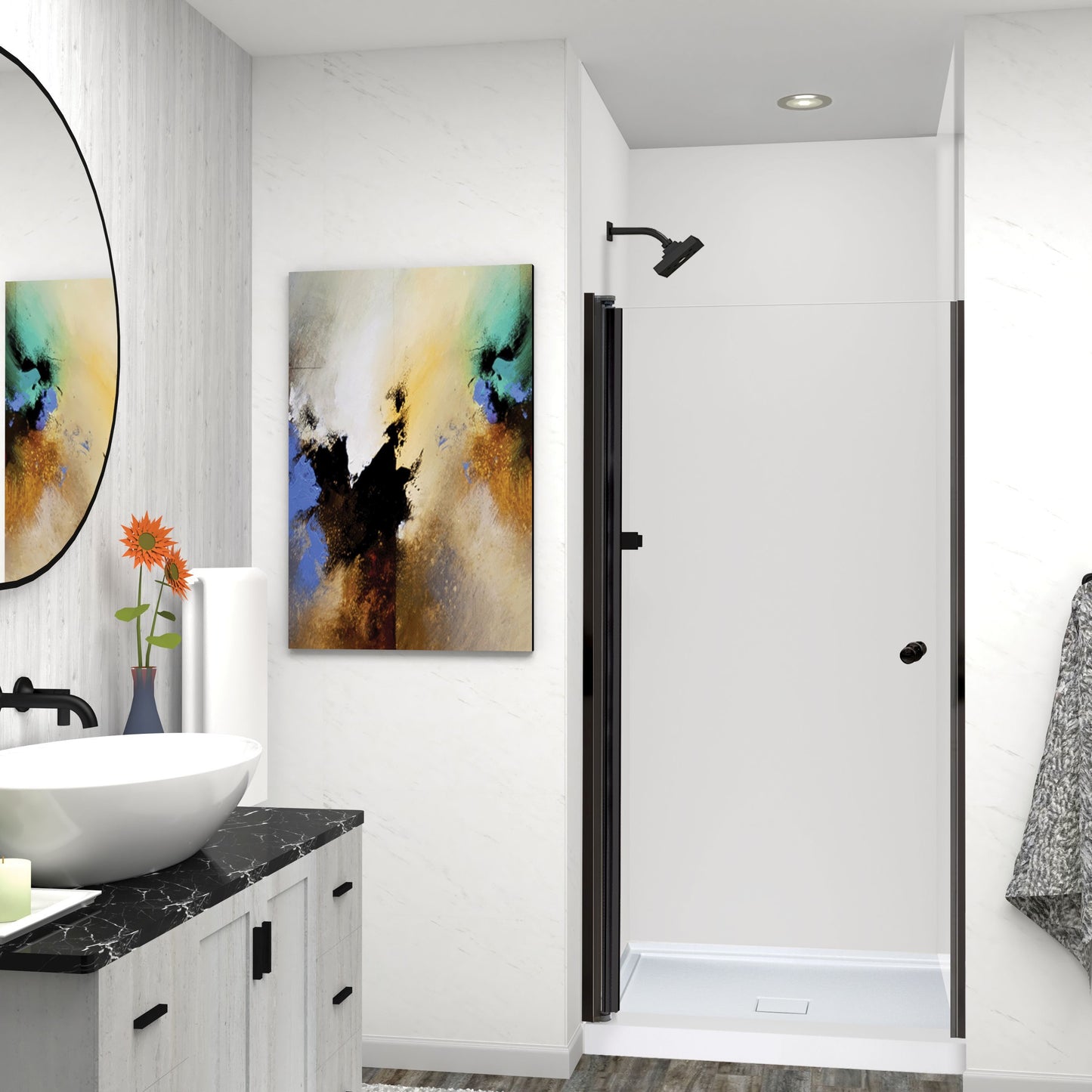 Transolid Matte Black 30-1/2-in to 31-1/2-in W x 70-in H Frameless Clear Glass Pivot Shower door