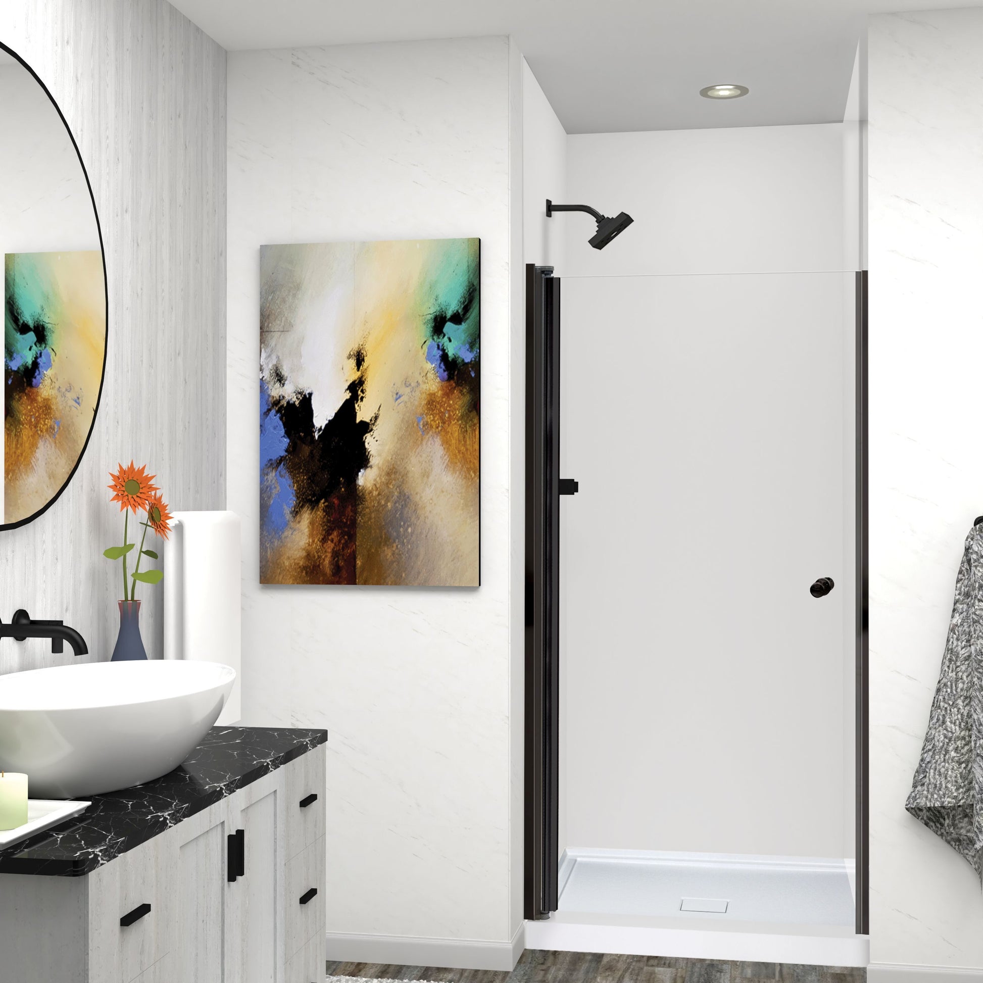 Transolid Matte Black 30-1/2-in to 31-1/2-in W x 70-in H Frameless Clear Glass Pivot Shower door