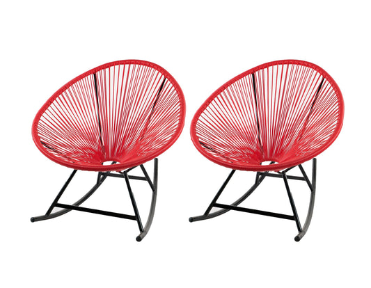 XBrand Set of 2 Rattan Red Steel Frame Rocking Chair with Woven Seat