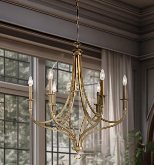 Minka Lavery Covent Park 6 -Light Brushed Gold Traditional Bare bulb For Use in Bedrooms, Dining Rooms, Foyers, Kitchens, Living Rooms Chandelier 2676464