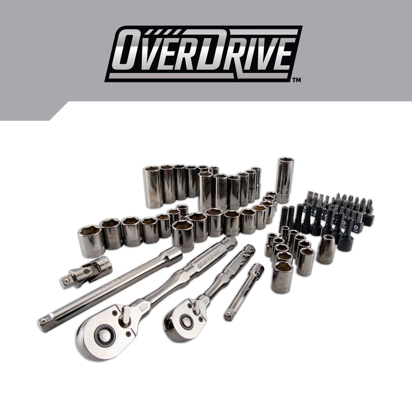 CRAFTSMAN OVERDRIVE 80-Piece Standard (SAE) and Metric Gunmetal Chrome Mechanics Tool Set with Hard Case CMMT99080L