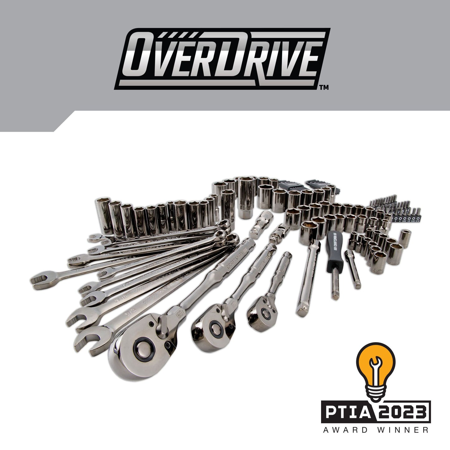 CRAFTSMAN OVERDRIVE 121-Piece Standard (SAE) and Metric Gunmetal Chrome Mechanics Tool Set with Hard Case CMMT99121L