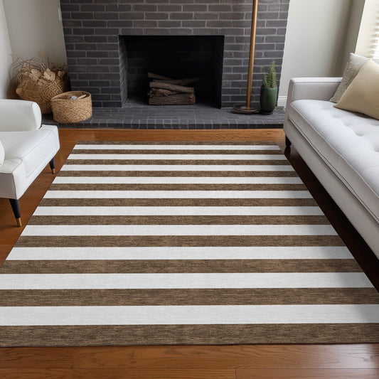 Addison Rugs Chantille ACN528CH 10 x 14 (ft) Chocolate Rectangular Indoor/Outdoor Stripe Machine washable Area rug