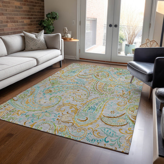 Addison Rugs Chantille 9 x 12 (ft) Gray Rectangular Indoor/Outdoor Paisley Farmhouse/Cottage Machine washable Area rug