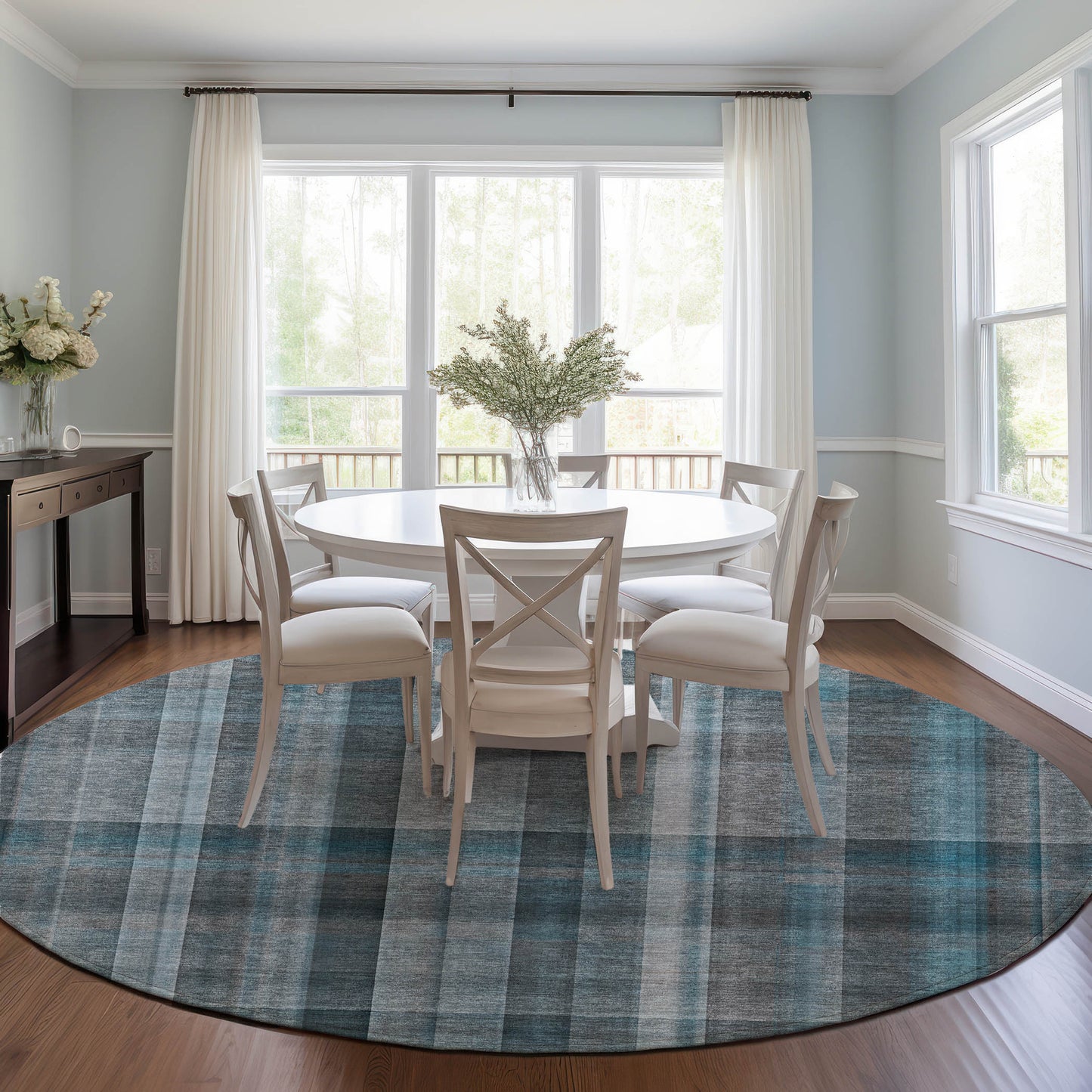 Addison Rugs Chantille 8 x 8 (ft) Teal Round Indoor/Outdoor Stripe Machine washable Area rug