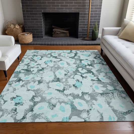 Addison Rugs Chantille 10 x 14 (ft) Teal Rectangular Indoor/Outdoor Abstract Farmhouse/Cottage Machine washable Area rug