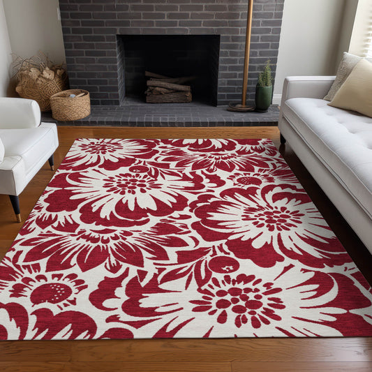 Addison Rugs Chantille ACN551BN 9 x 12 (ft) Burgundy Rectangular Indoor/Outdoor Abstract Farmhouse/Cottage Machine washable Area rug