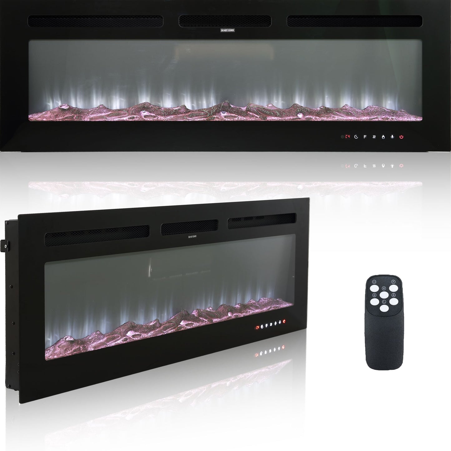Mondawe 60-in W Black Fan-forced Electric Fireplace MD-W5121CYSH
