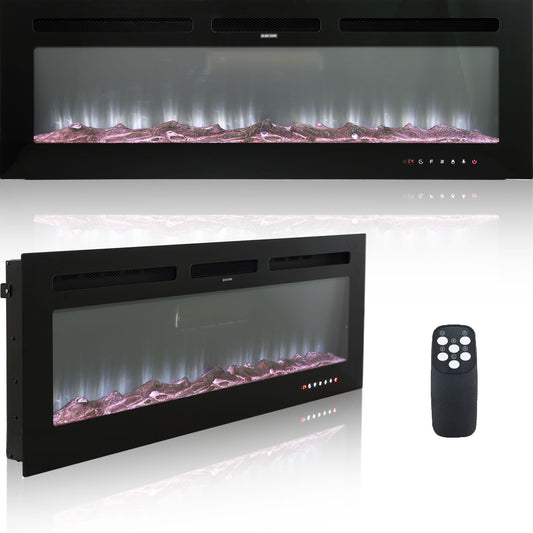 Mondawe 60-in W Black Fan-forced Electric Fireplace MD-W5121CYSH