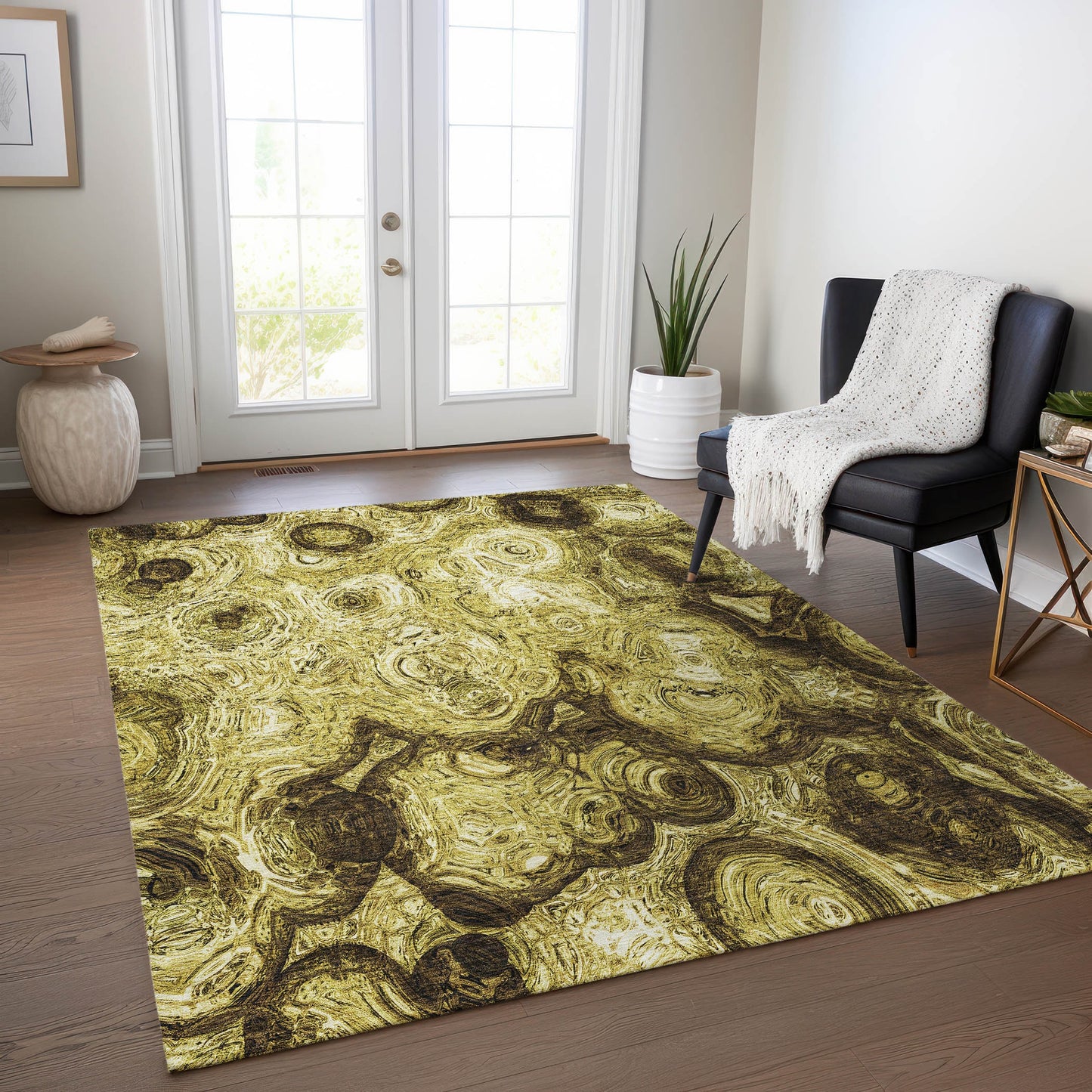 Addison Rugs Chantille ACN579GO 9 x 12 (ft) Gold Rectangular Indoor/Outdoor Geometric Moroccan Machine washable Area rug