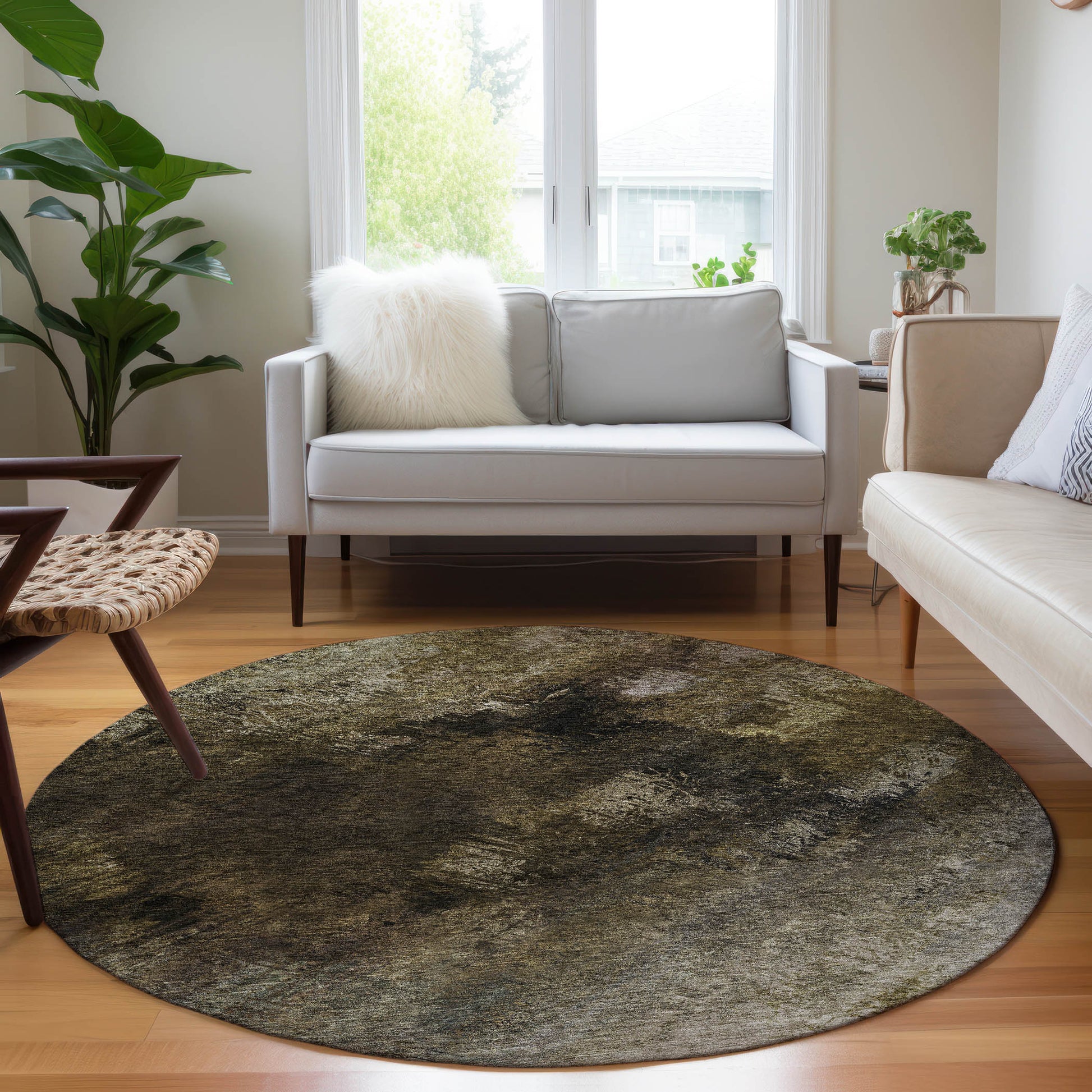 Addison Rugs Chantille ACN590CH 8 x 8 (ft) Chocolate Round Indoor/Outdoor Abstract Machine washable Area rug