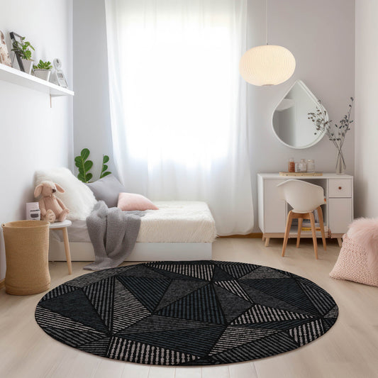 Addison Rugs Chantille ACN618BK 8 x 8 (ft) Black Round Indoor/Outdoor Abstract Machine washable Area rug