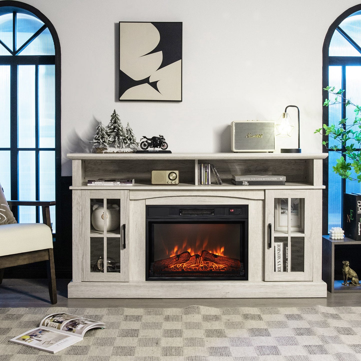 BABOOM 58-in W White TV Stand with Fan-forced Electric Fireplace BOM-06US-GR-CO