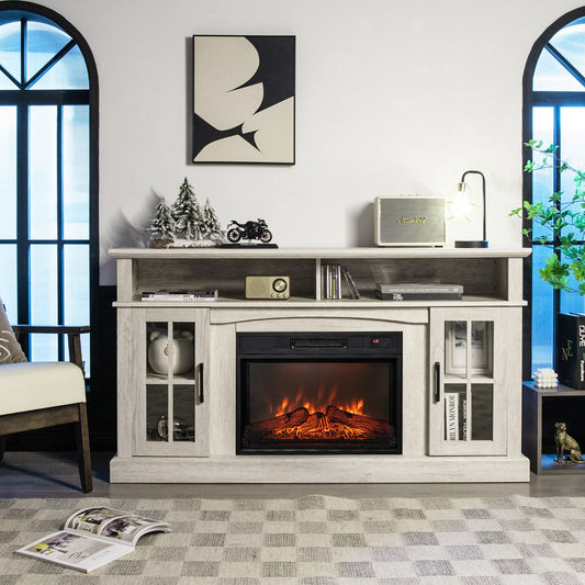 BABOOM 58-in W White TV Stand with Fan-forced Electric Fireplace BOM-06US-GR-CO