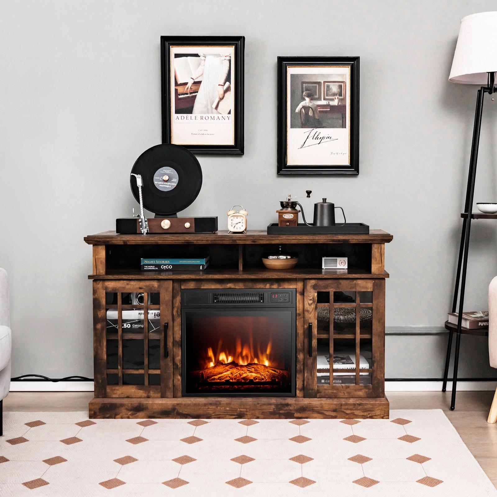 BABOOM 48-in W Brown TV Stand with Fan-forced Electric Fireplace BOM-20US-BN-CO