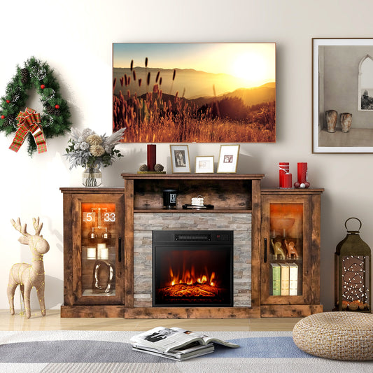 BABOOM 59-in W Brown TV Stand with Fan-forced Electric Fireplace BOM-81US-BN-CO