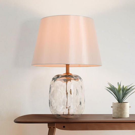 LNC Flabellum 22.4-in Polished Gold and Clear Ripple Glass LED 3-way Table Lamp with Fabric Shade
