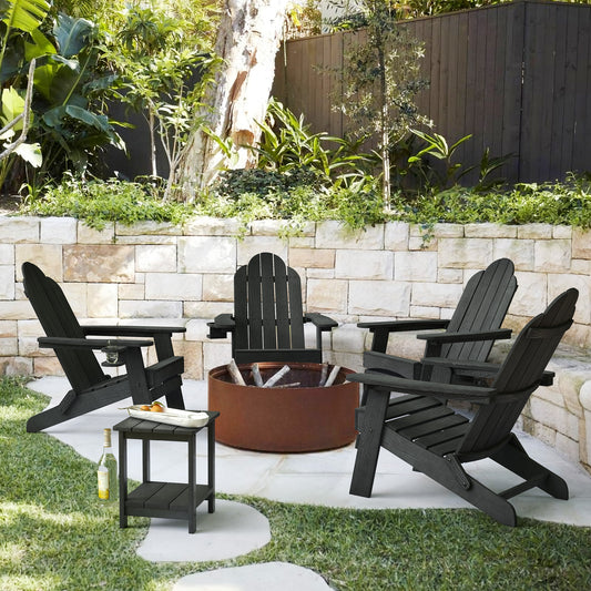 LUE BONA Set of 4 Brown HDPE Frame Stationary Adirondack Chair with Slat Seat