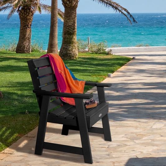 highwood Riverside Black Sand Poly-lumber Frame Stationary Conversation Chair with Slat Seat