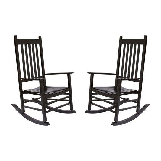 Shine Company Set of 2 Black Wood Frame Rocking Chair with Slat Seat