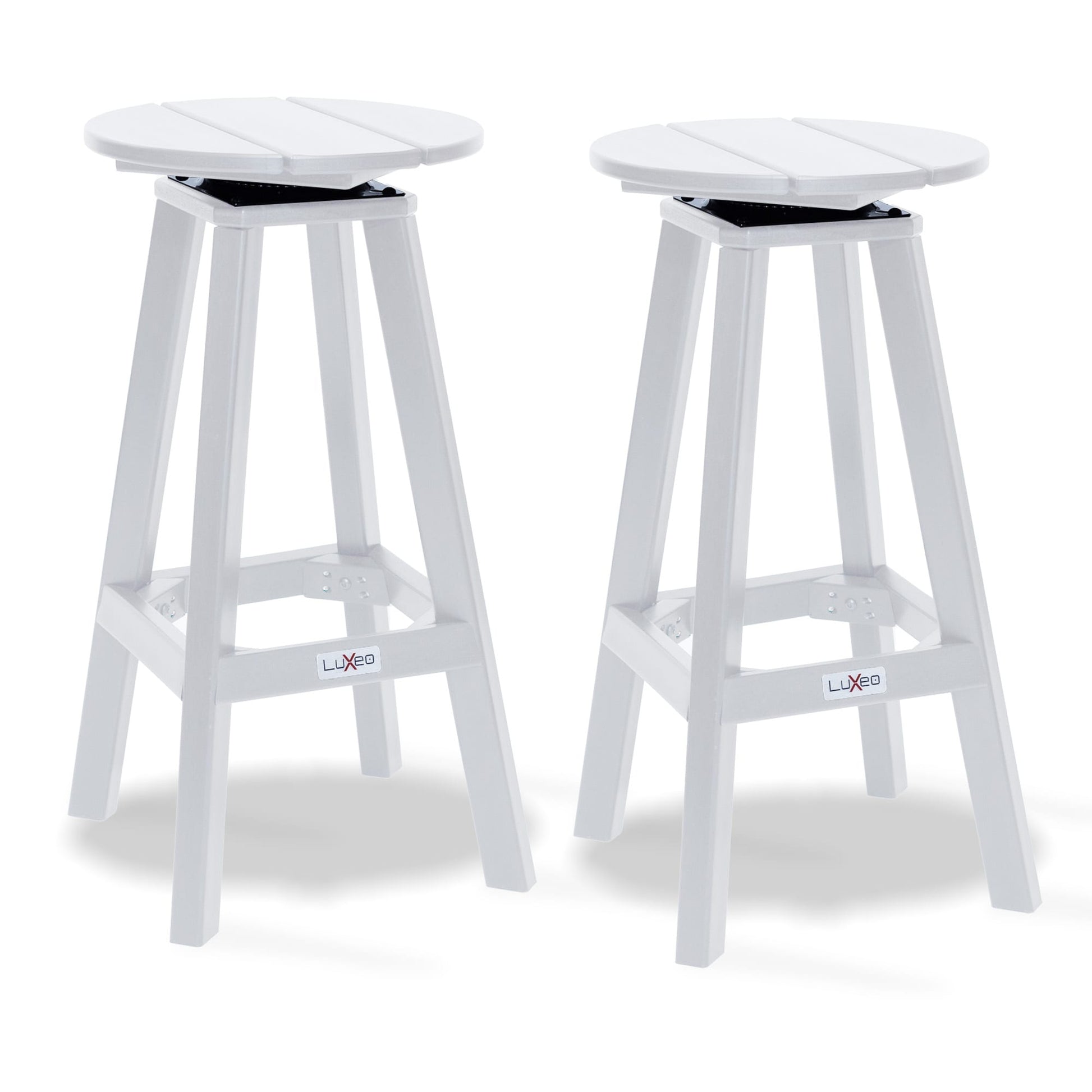 LuXeo Mason, 2-piece Set of 2 White HDPE Frame Swivel Bar Stool Chair with Solid Seat