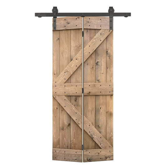 CALHOME 38-in x 84-in Light Brown K-frame Pine Wood Solid core Single bifold Barn Door (Hardware Included)