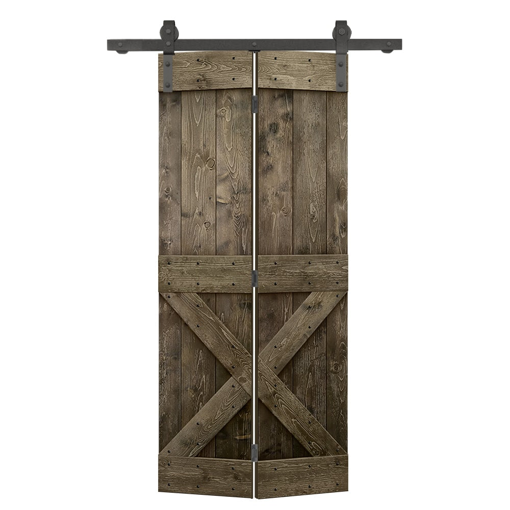 CALHOME 34-in x 84-in Espresso X-frame Pine Wood Solid core Single bifold Barn Door (Hardware Included)