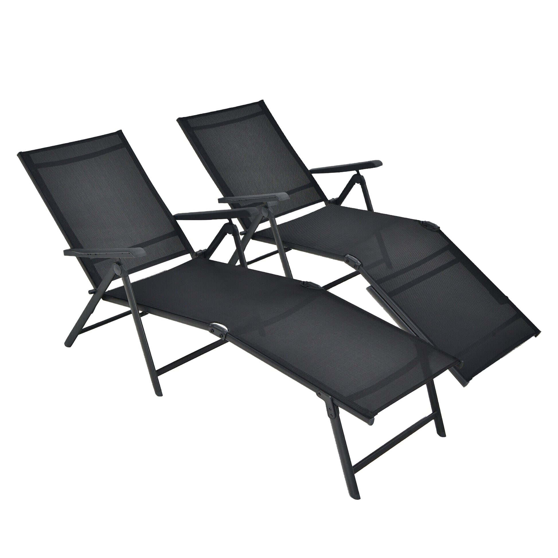 WELLFOR Set of 2 Black Steel Frame Stationary Chaise Lounge Chair with Black Solid Seat