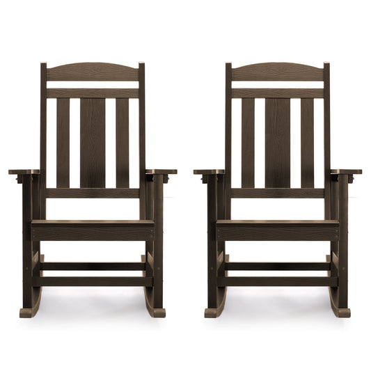 LUE BONA Set of 2 Dark Brown HDPE Frame Rocking Chair with Solid Seat