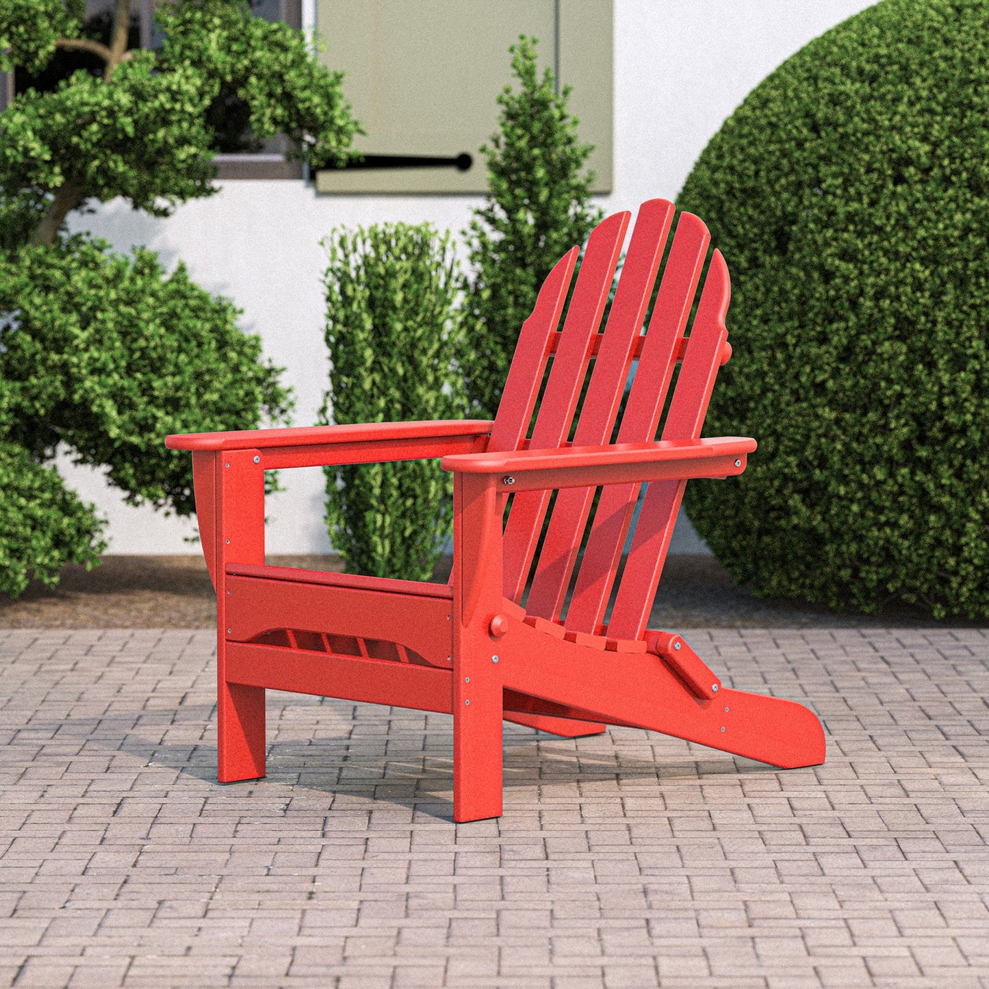 POLYWOOD Classic Adirondack Sunset Red HDPE Frame Stationary Adirondack Chair with Slat Seat