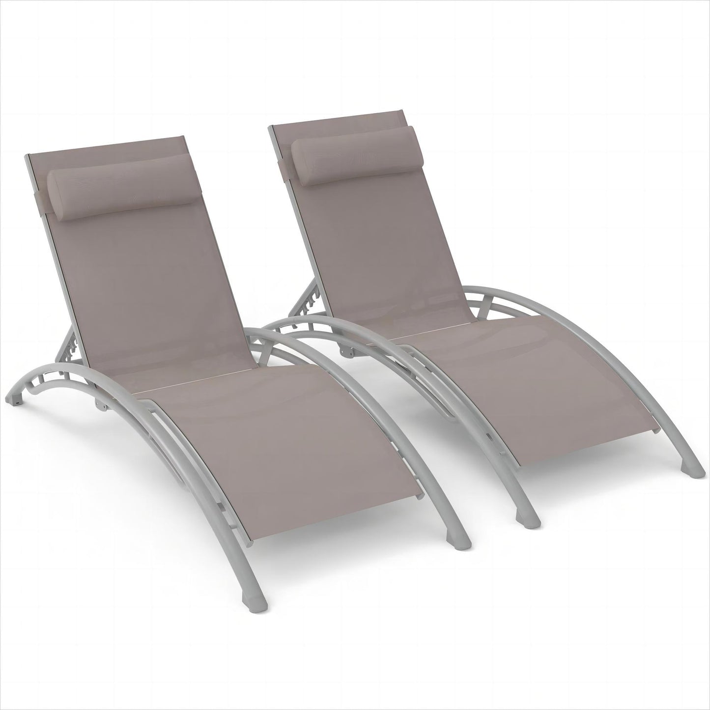 Bayfeve Chaise Lounge Chairs with Adjustable Backrest Set of 2 Gray Aluminum Frame Stationary Chaise Lounge Chair with Brown Sling Seat