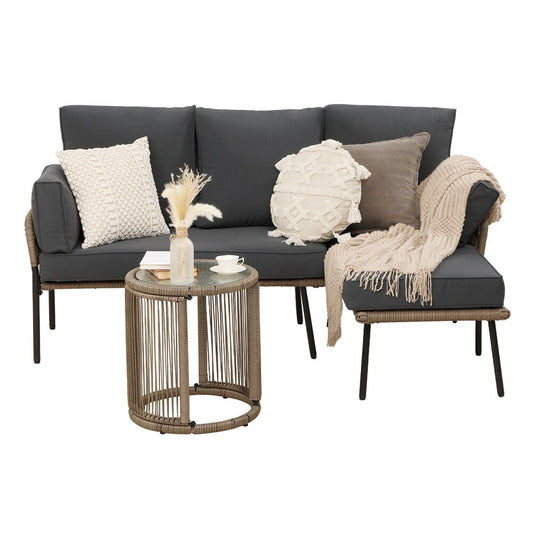 AHIOU HOME Alton 3 -Piece Wicker Patio Conversation Set with Gray Cushions