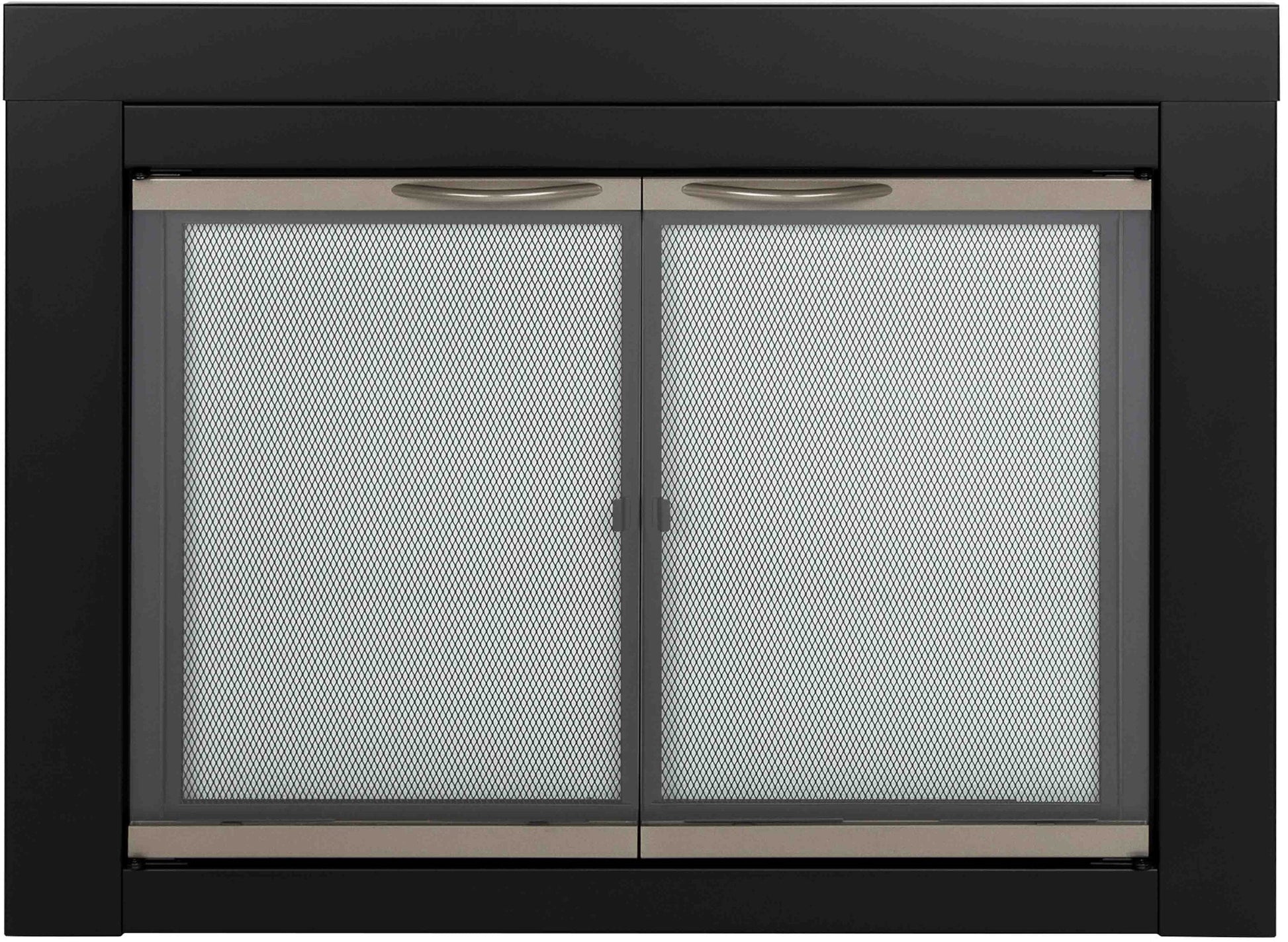 Pleasant Hearth Alsip Black with Sunlight Nickel Trim Medium Cabinet-style Fireplace Doors with Clear Tempered Glass AP-1131