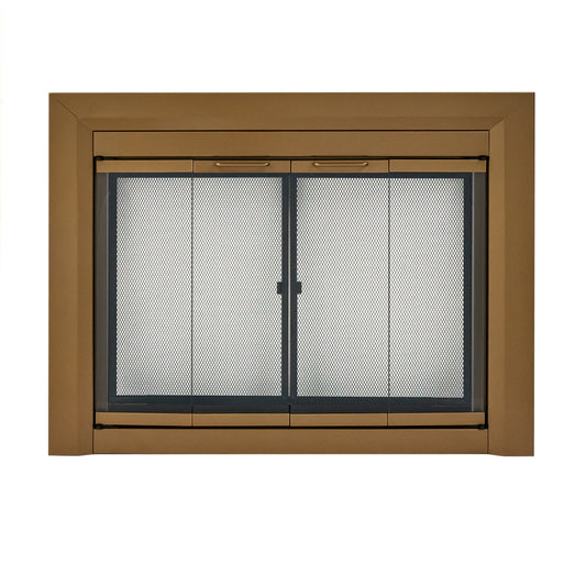 Pleasant Hearth Clairmont Heritage Brass Large Bifold Fireplace Doors with Smoke Tempered Glass CM-3012HE