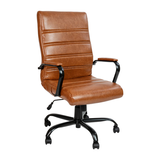 Flash Furniture Whitney Brown Leathersoft/Black Frame Contemporary Adjustable Height Swivel Faux Leather Executive Chair