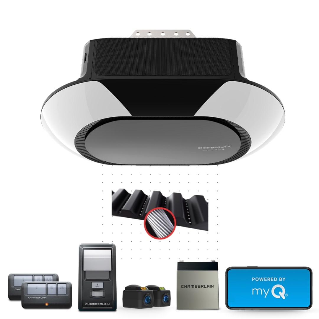 Chamberlain 1-1/4 Hps Corner to Corner Lighting Smart Belt Drive Garage Door Opener Wi-fi Compatibility Battery Back-up LED Light B6713T