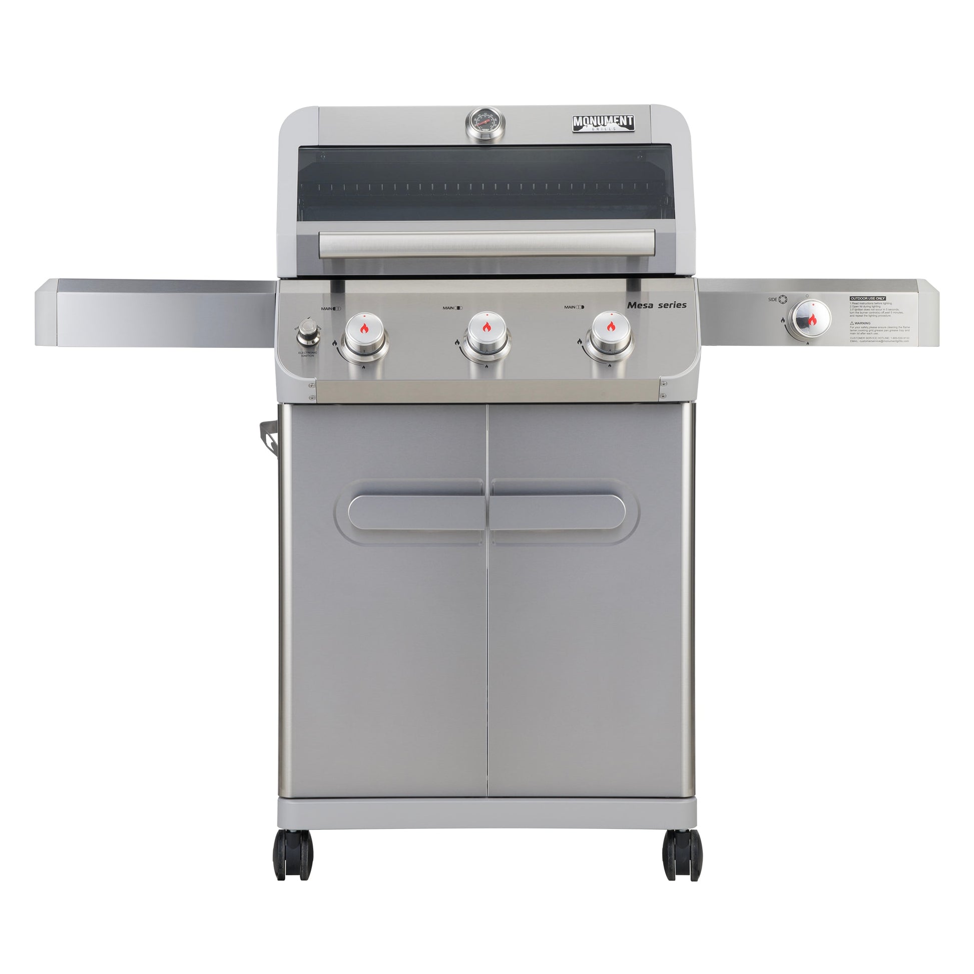Monument Mesa Stainless Steel 3-Burner Liquid Propane Gas Grill with 1 Side Burner M305