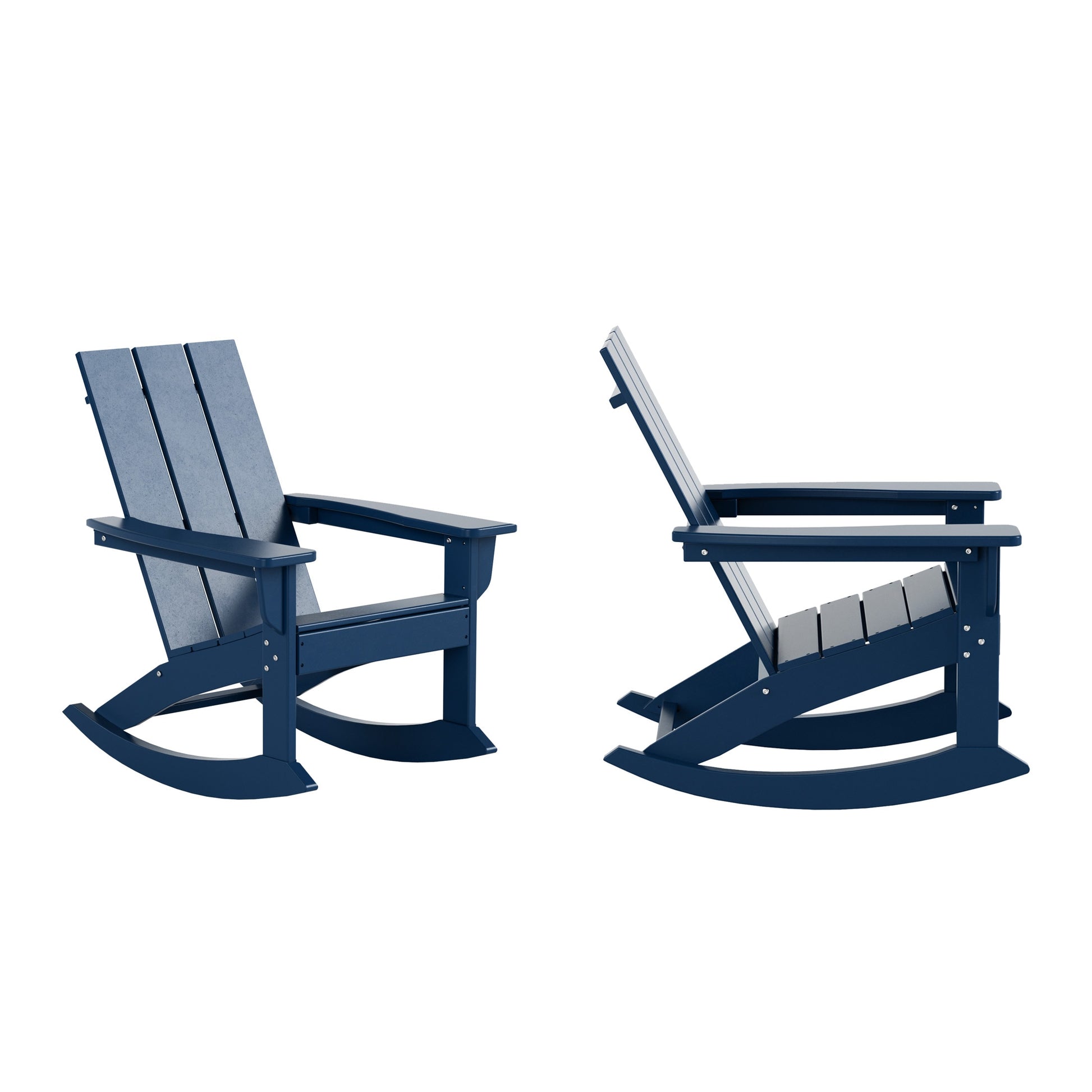 Westin Furniture Shoreside Set of 2 Navy Blue HDPE Frame Rocking Chair with Slat Seat