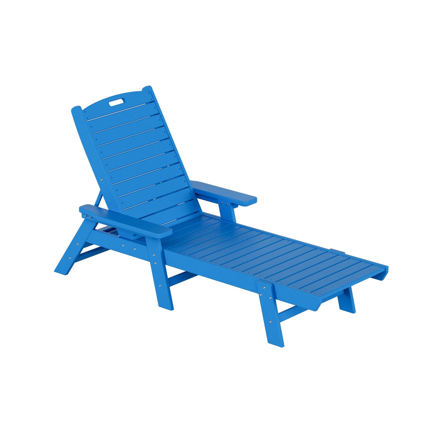 Westin Furniture Laguna Stackable Pacific Blue HDPE Frame Stationary Chaise Lounge Chair with Slat Seat