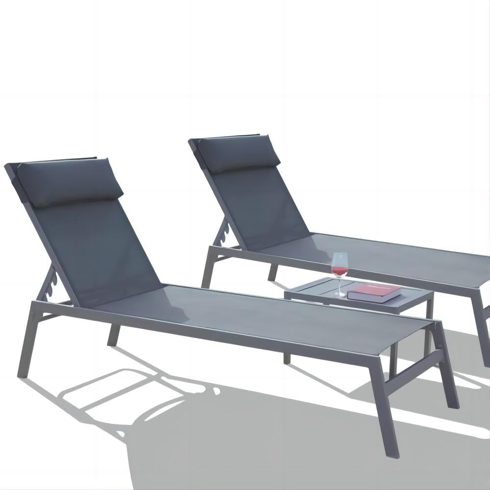 Clihome Patio Chaise Lounge Set of 3 3 -Piece Woven Patio Conversation Set with Gray