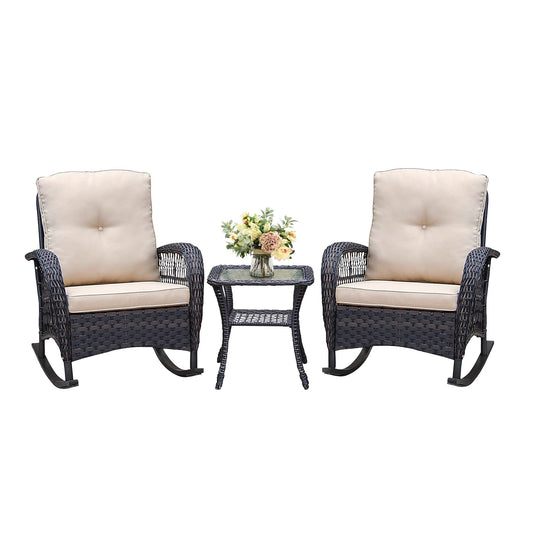CESICIA Patio Furniture Sets Set of 2 Brown Metal Frame Conversation Chair with Woven Seat