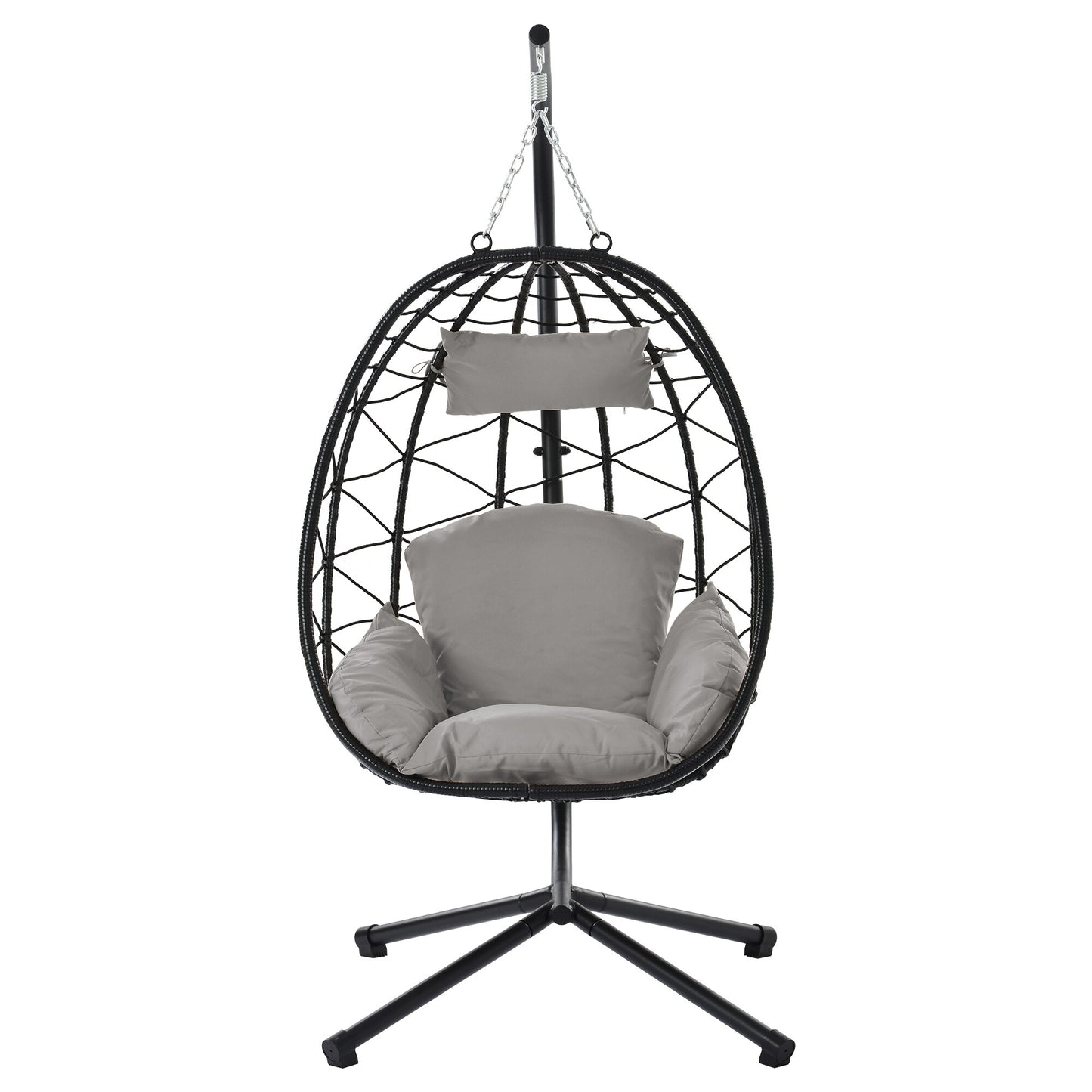 CESICIA PatioÂ Chairs Light Gray Steel Frame Hanging Egg Chair with Gray Cushioned Seat