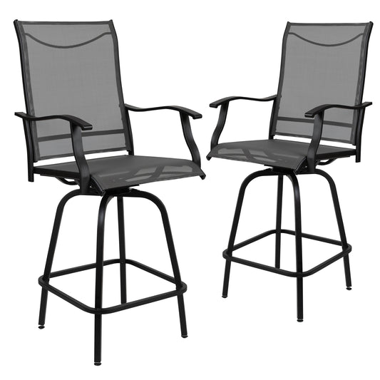 Flash Furniture Valerie Set of 2 Black Steel Frame Swivel Dining Chair with Gray Mesh Seat