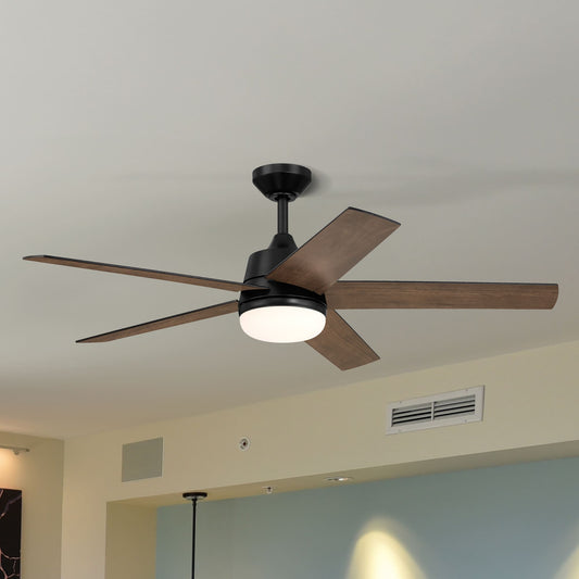 Designers Fountain Astrea 52-in Matte black Color-changing Indoor/Outdoor Flush Mount Smart Ceiling Fan with Light and Remote (5-Blade) FS-ATR52RGB-MB