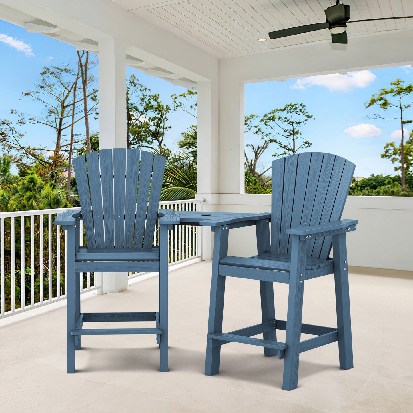 JEAREY Plastic Tall Adirondack Chair Set Set of 2 Navy HDPE Frame Stationary Adirondack Chair with Slat Seat