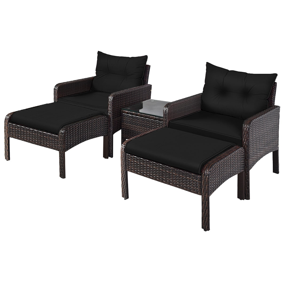 WELLFOR ZZ 3-Piece Patio Sectional Set Rattan Outdoor Sectional with Black Cushions and Rattan Frame