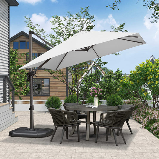 PURPLE LEAF 9-ft Aluminum White Crank Cantilever Patio Umbrella with Base