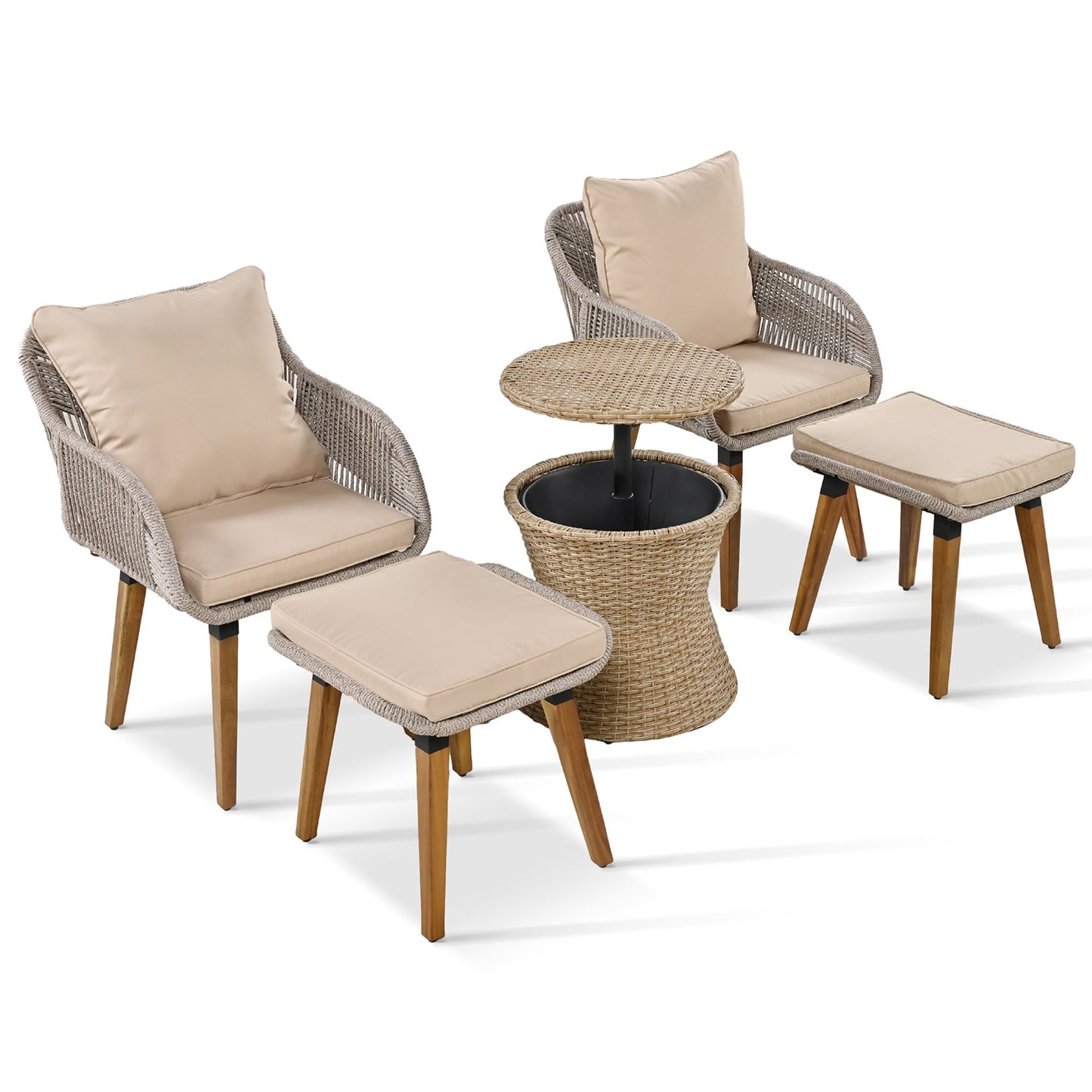 SINOFURN 5 -Piece Woven Patio Conversation Set with Tan Cushions