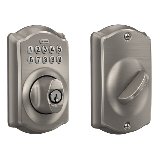 Schlage Camelot Satin Nickel Electronic Deadbolt with Keypad BE365 V CAM 619